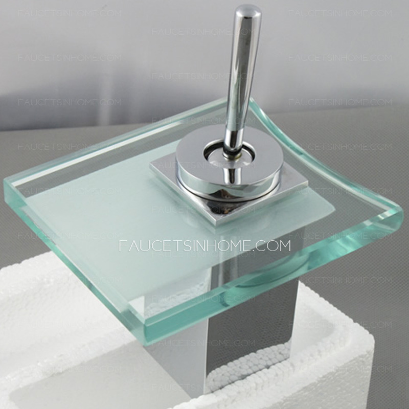 Cheap Square Shaped Glass Waterfall Bathroom Basin Faucet