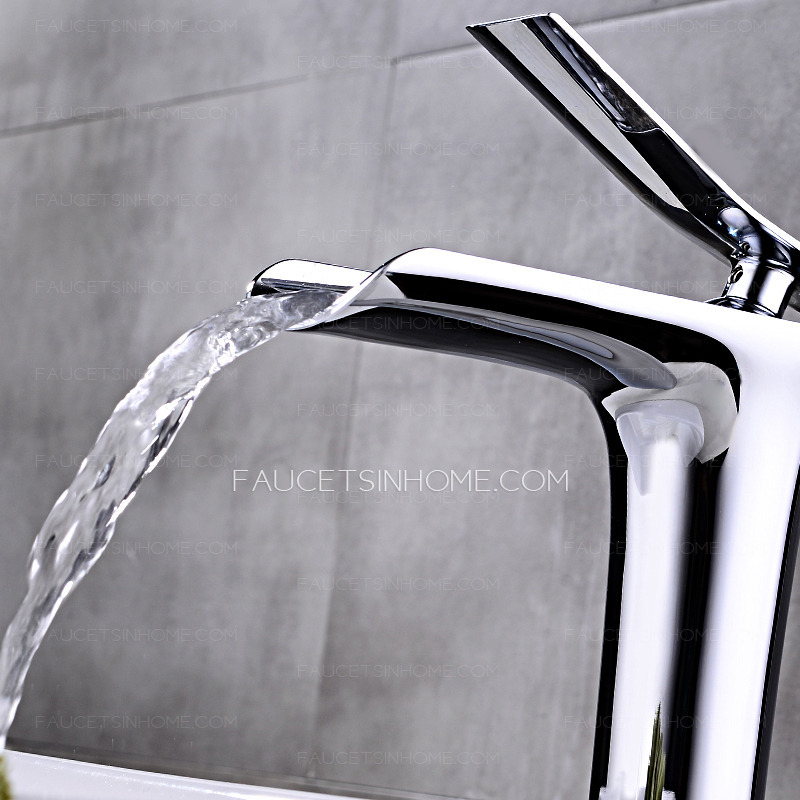 High End Copper Tall Vessel Waterfall Bathroom Sink Faucet