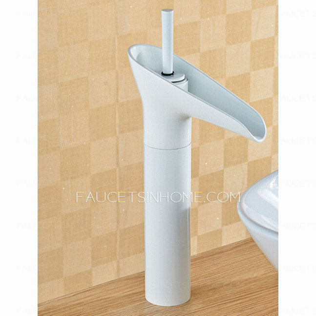 Modern White Painting Wineglass Shaped Tall Bathroom Faucet