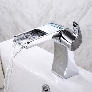 Cool Designed Short Waterfall Deck Mounted Bathroom Sink Faucet