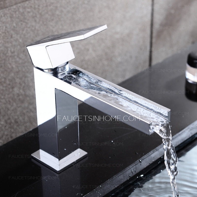 Cool Square Shaped Long Waterfall Spout Bathroom Sink Faucet
