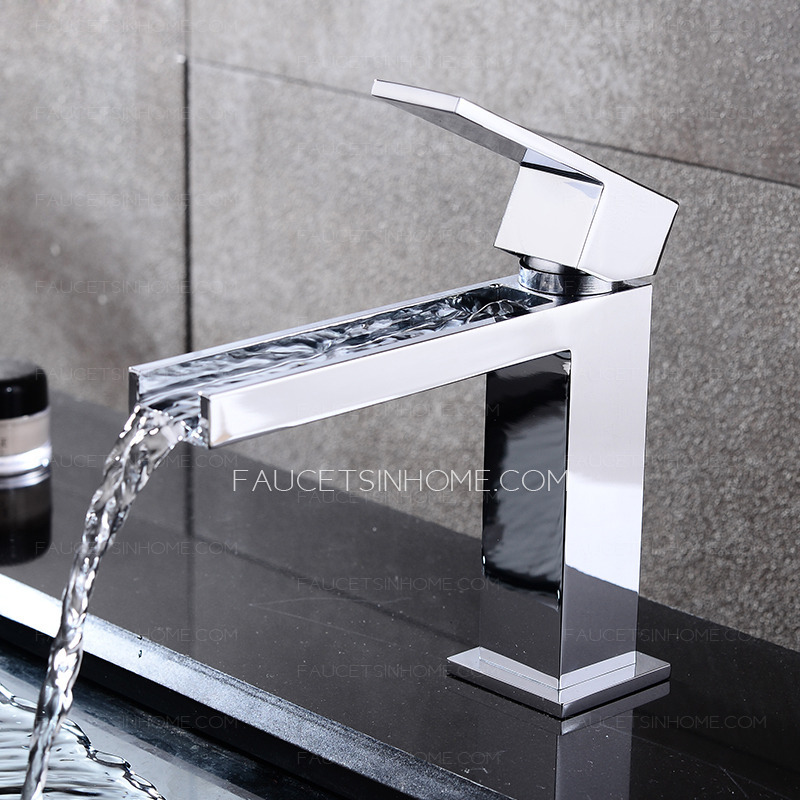 Cool Square Shaped Long Waterfall Spout Bathroom Sink Faucet