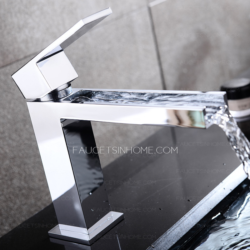 Cool Square Shaped Long Waterfall Spout Bathroom Sink Faucet