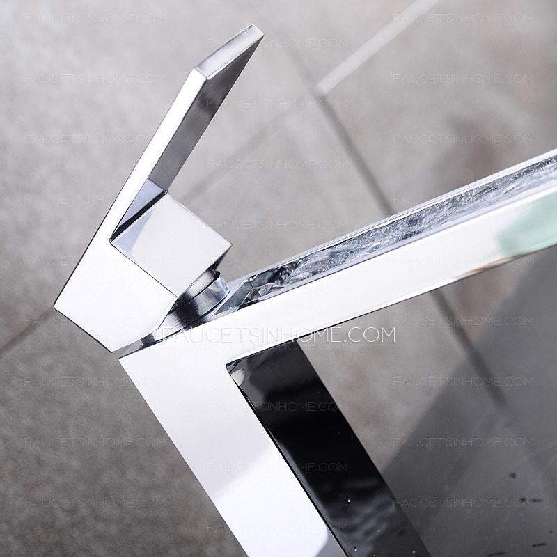 Cool Square Shaped Long Waterfall Spout Bathroom Sink Faucet