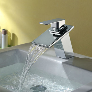 High End Waterfall Sloped Square Shaped Bathroom Sink Faucet