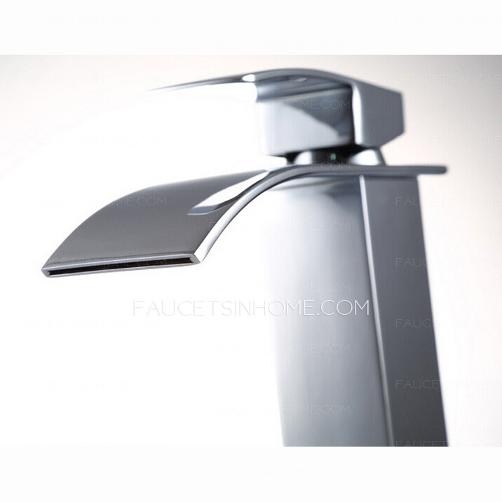 Modern Tall Vessel Mount Waterfall Sink Faucet Bathroom