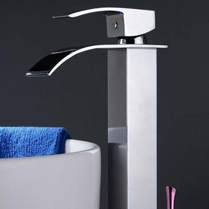 Modern Tall Vessel Mount Waterfall Sink Faucet Bathroom