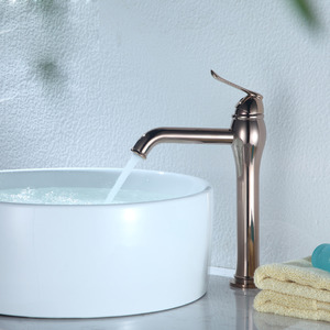 High End Rose Gold Tall Bathroom Vessel Sink Faucet