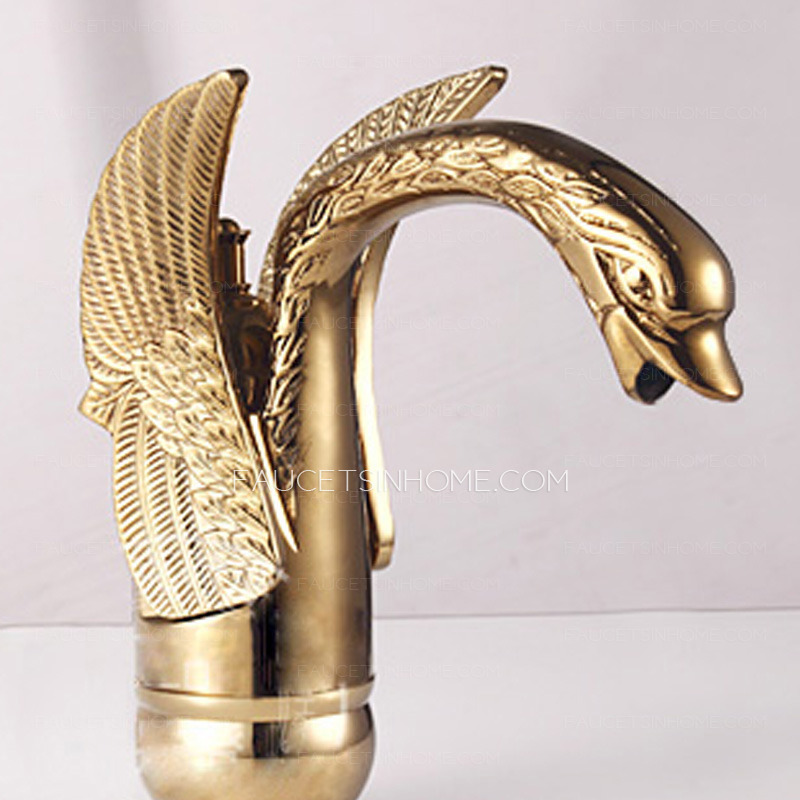 Luxury Swan Shaped Carving Wide Spread Antique Bathroom Faucet