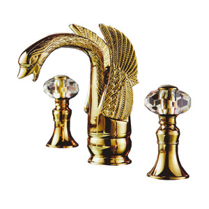 Luxury Swan Shaped Carving Wide Spread Antique Bathroom Faucet