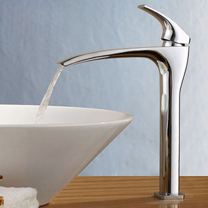 High End Lengthen Spout Tall Waterfall Bathroom Sink Faucet