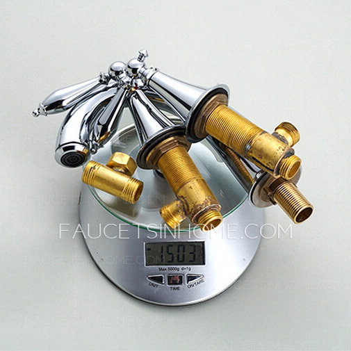 Antique Silver Split Style Three Hole Wide Spread Bathroom Faucet