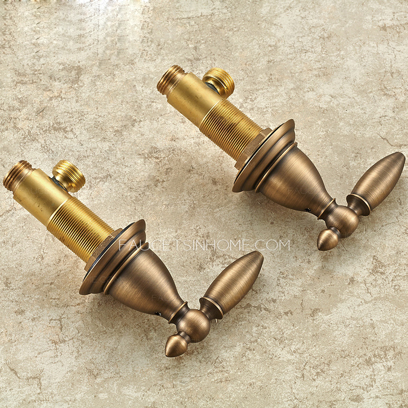 Antique Brass Split Style Two Bullet Shaped Handle Bathroom Faucet