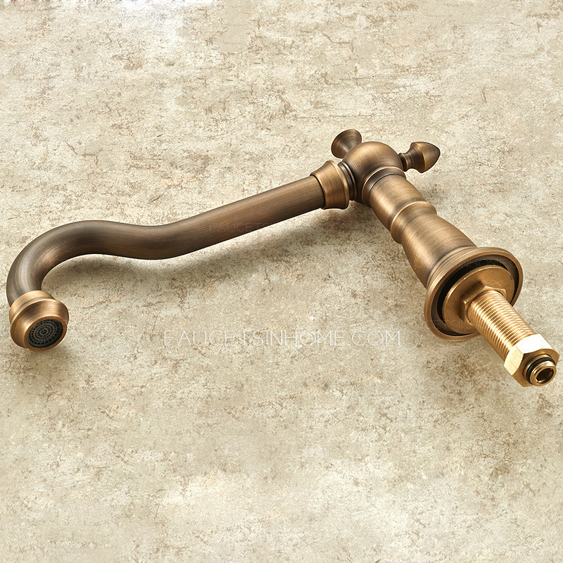 Antique Brass Split Style Two Bullet Shaped Handle Bathroom Faucet