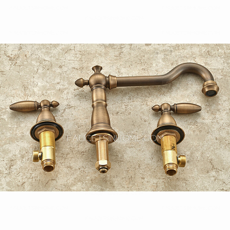 Antique Brass Split Style Two Bullet Shaped Handle Bathroom Faucet