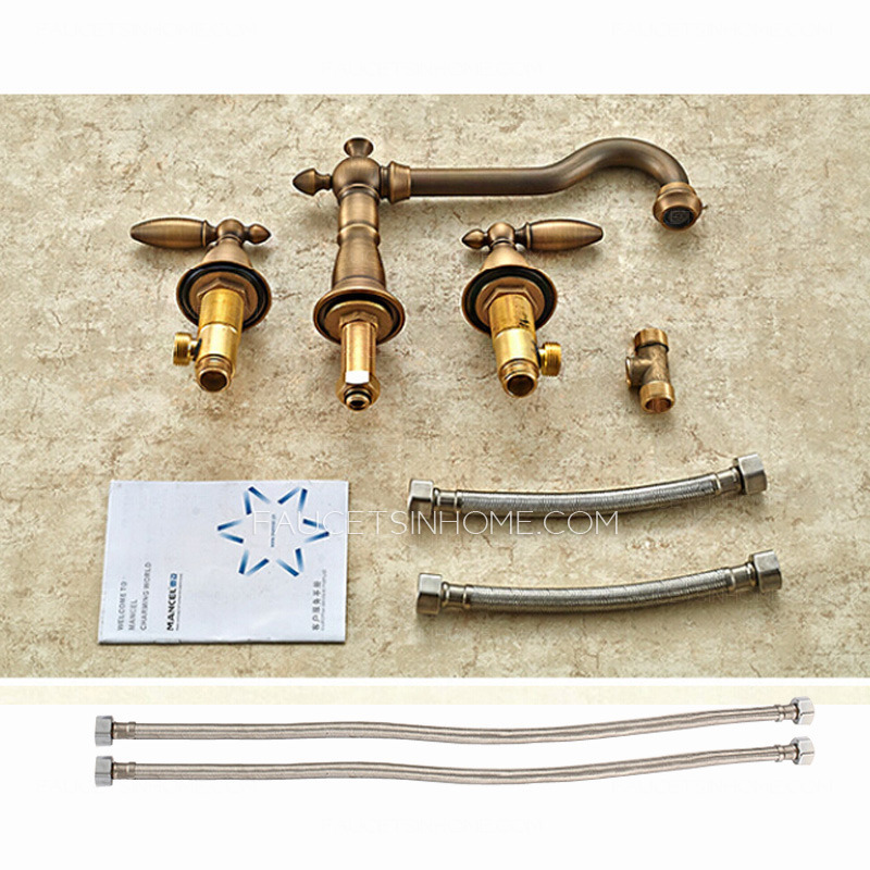 Antique Brass Split Style Two Bullet Shaped Handle Bathroom Faucet