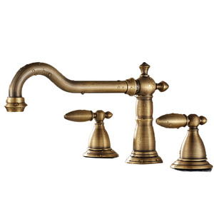 Antique Brass Split Style Two Bullet Shaped Handle Bathroom Faucet