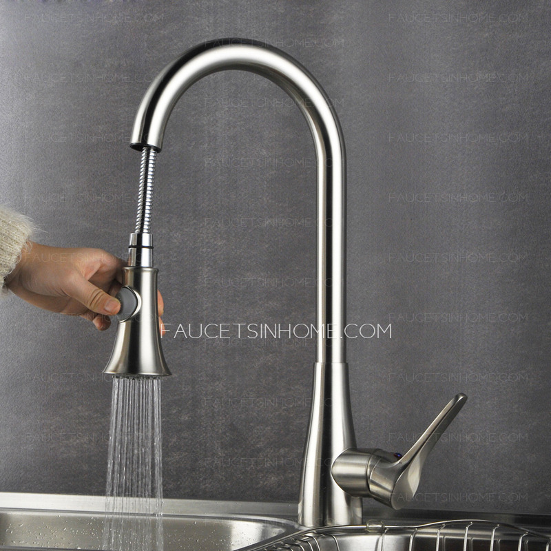 High End Brushed Nickel Pullout Rotatable Kitchen Faucet