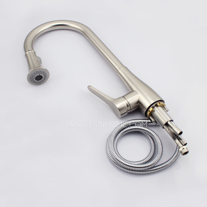 High End Brushed Nickel Pullout Rotatable Kitchen Faucet