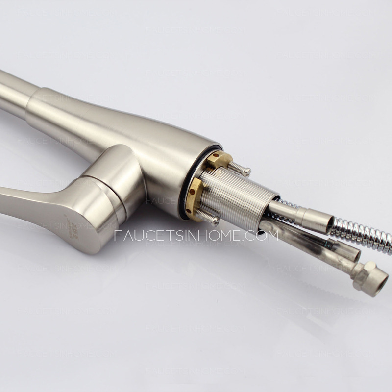 High End Brushed Nickel Pullout Rotatable Kitchen Faucet