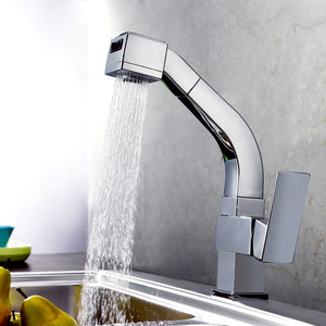 High End Square Shaped Pullout Rotatable Kitchen Faucet