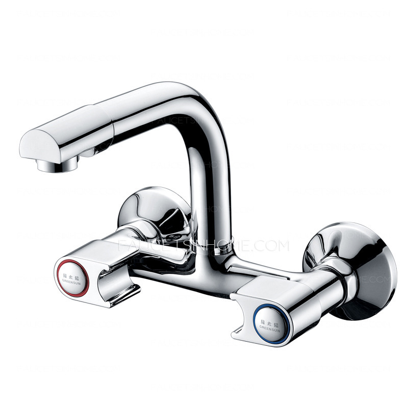 Designed Two Hole Wall Mount Rotatable Handles Kitchen Faucet
