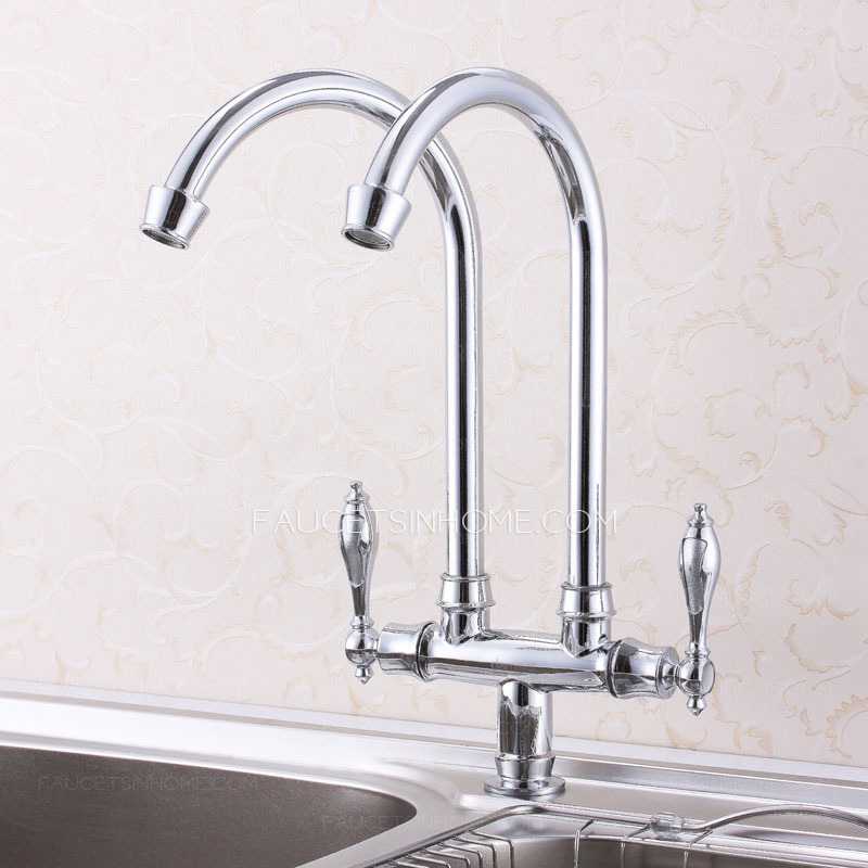 Vintage Rotatable Double Faucet Bridge Kitchen Faucet