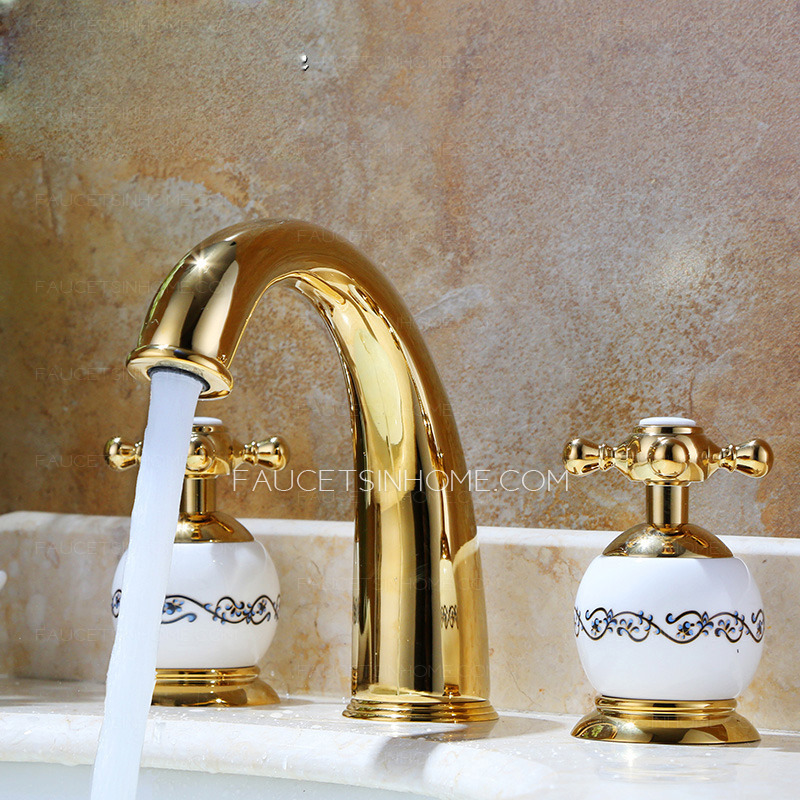 Vintage Polished Brass Split Three Set Bathroom Faucet