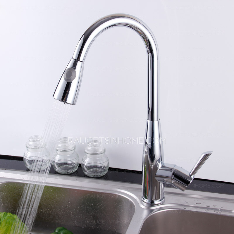 High End Thick Copper Chrome Pullout Kitchen Sink Faucet