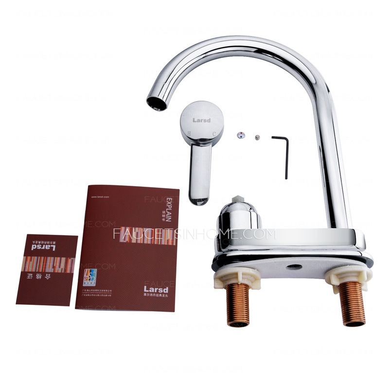 Simple Chrome Copper Rotatable Two Holes Kitchen Faucet With Separate Handle