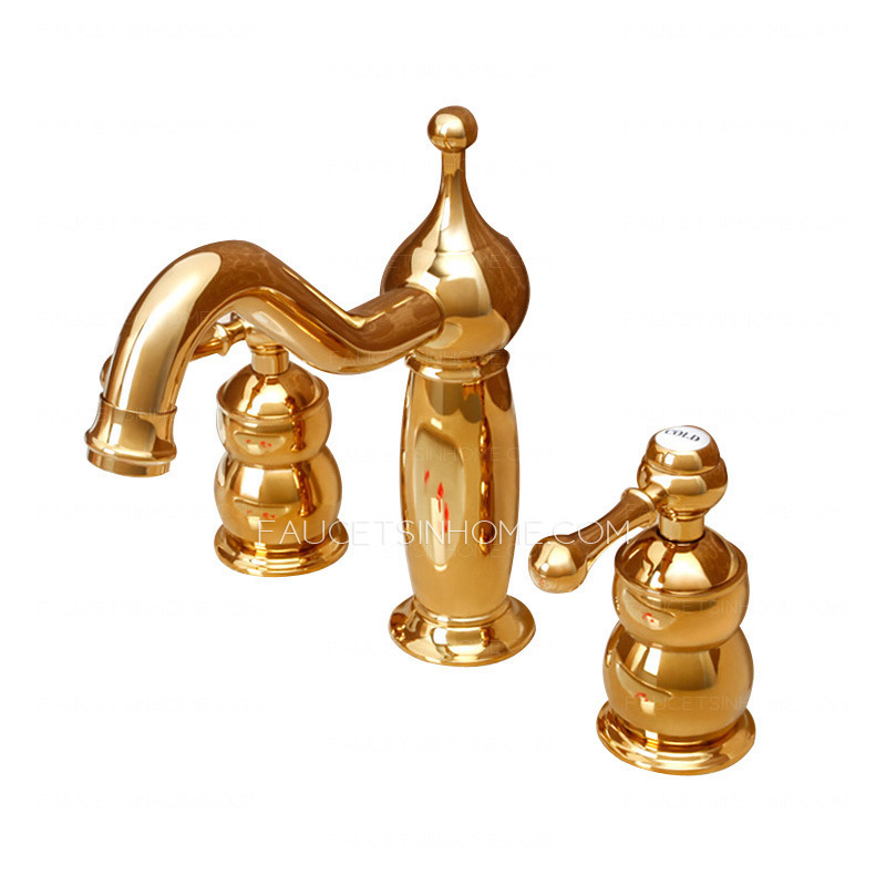 Antique Rose Gold Brass Three Hole Split Bathroom Faucet