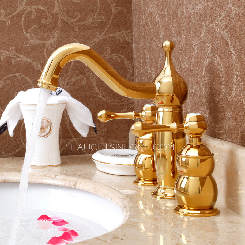 Antique Rose Gold Brass Three Hole Split Bathroom Faucet