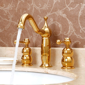 Antique Rose Gold Brass Three Hole Split Bathroom Faucet