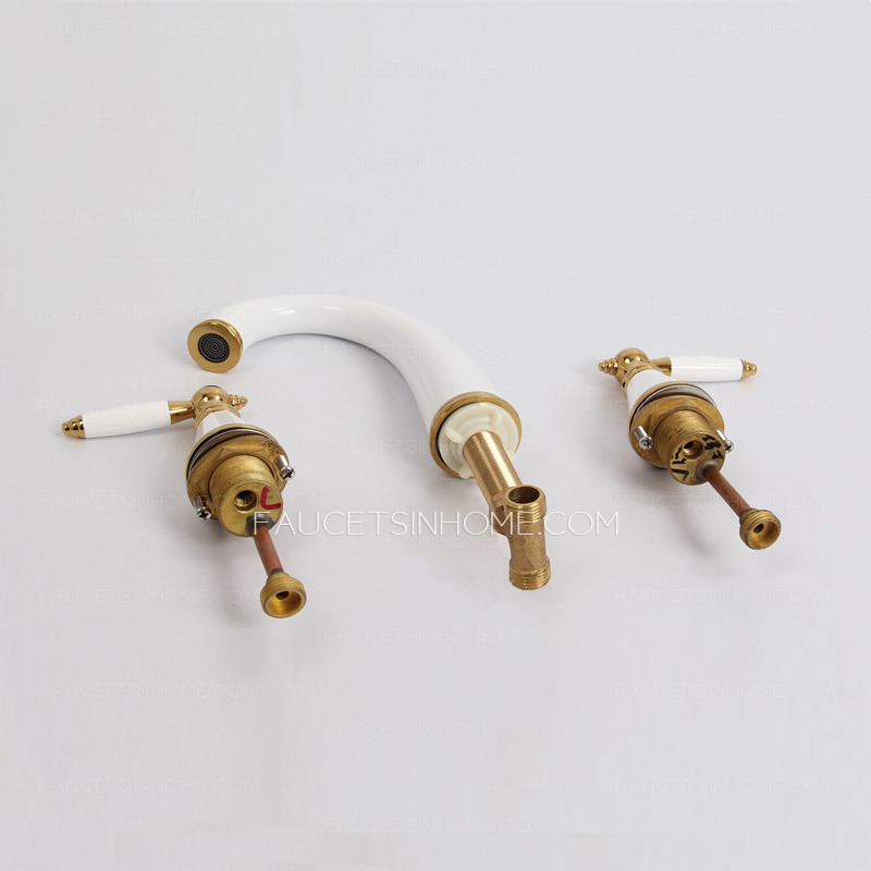 High End White Painting Split Three Hole Bathroom Faucet