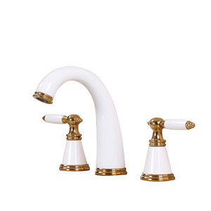 High End White Painting Split Three Hole Bathroom Faucet