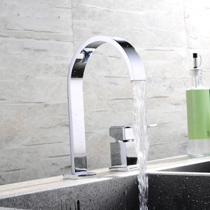 Modern Split Two Holes Waterfall Bathroom Sink Faucet