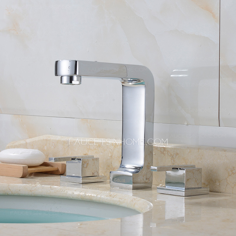 Contemporary Three Split Hole Square Shaped Pullout Bathroom Faucet