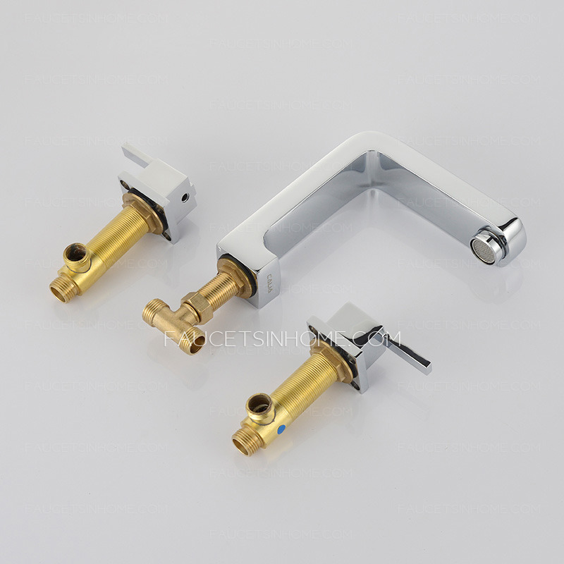 Contemporary Three Split Hole Square Shaped Pullout Bathroom Faucet