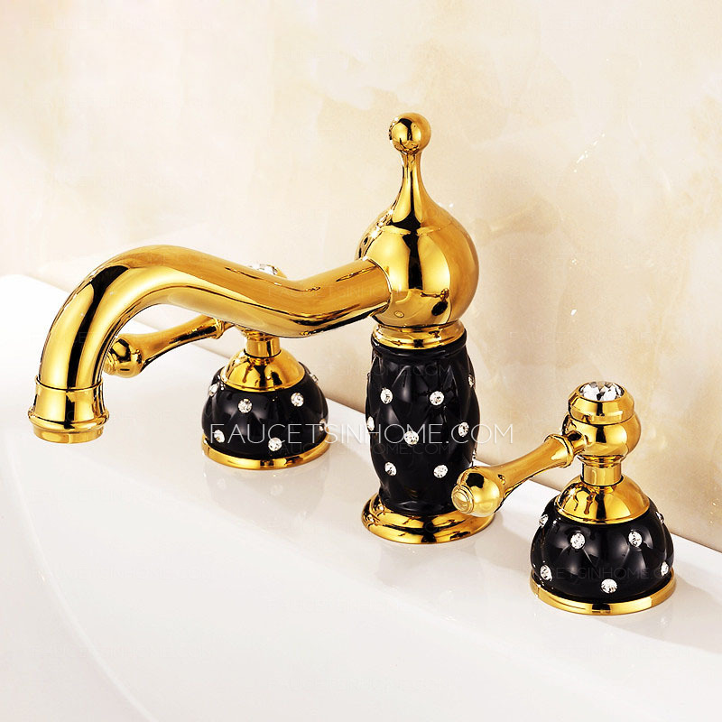 Designed Three Hole Black Diamond Handle Faucet For Bathroom