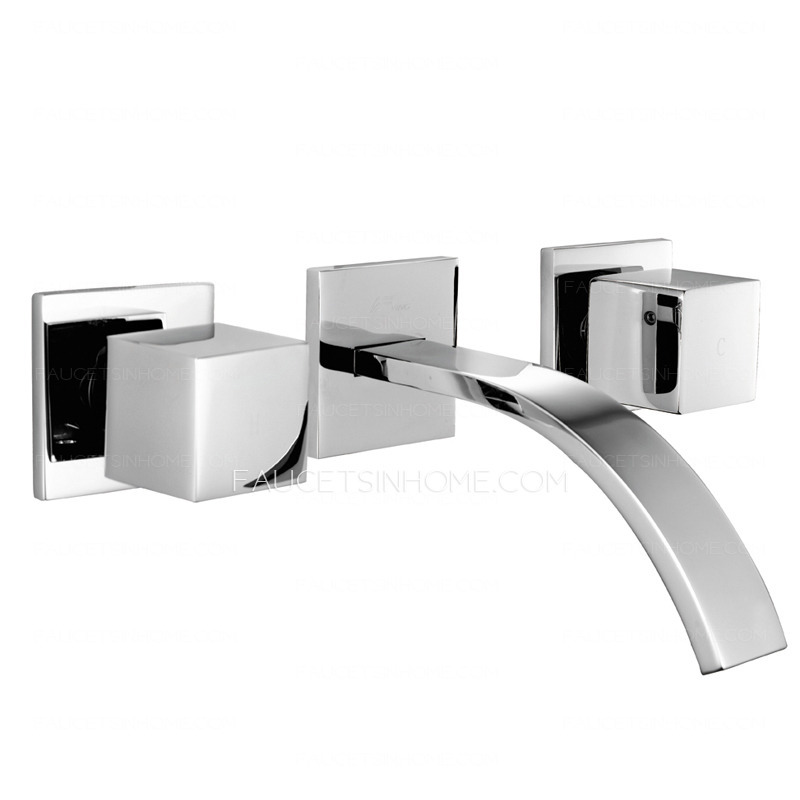 Modern Three Hole Wall Mount Waterfall Bathroom Sink Faucet