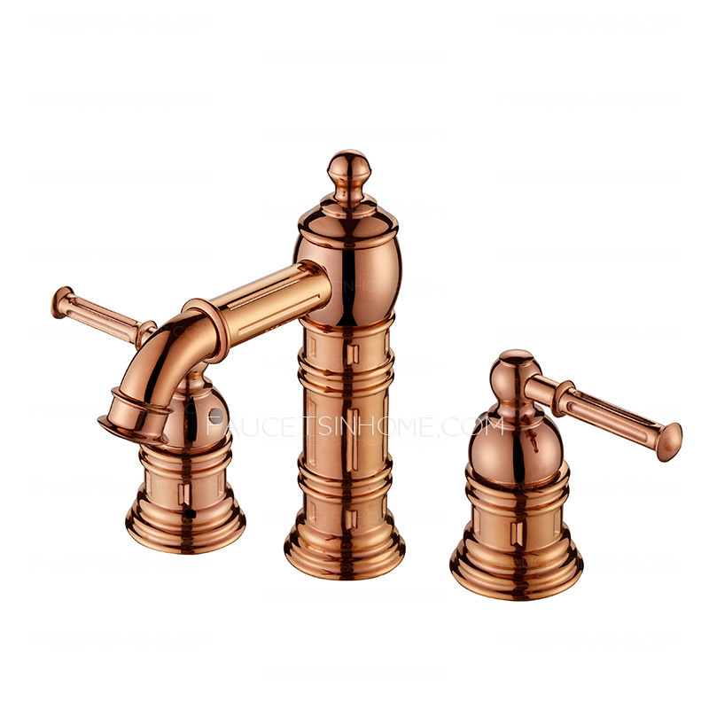 High End Rose Gold Three Hole Bathroom Sink Faucet