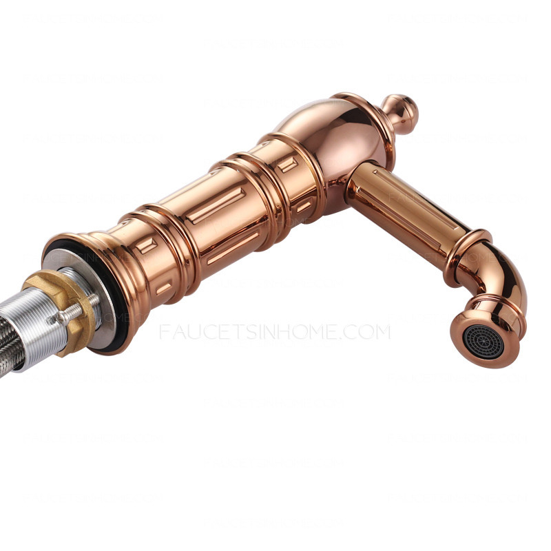 High End Rose Gold Three Hole Bathroom Sink Faucet