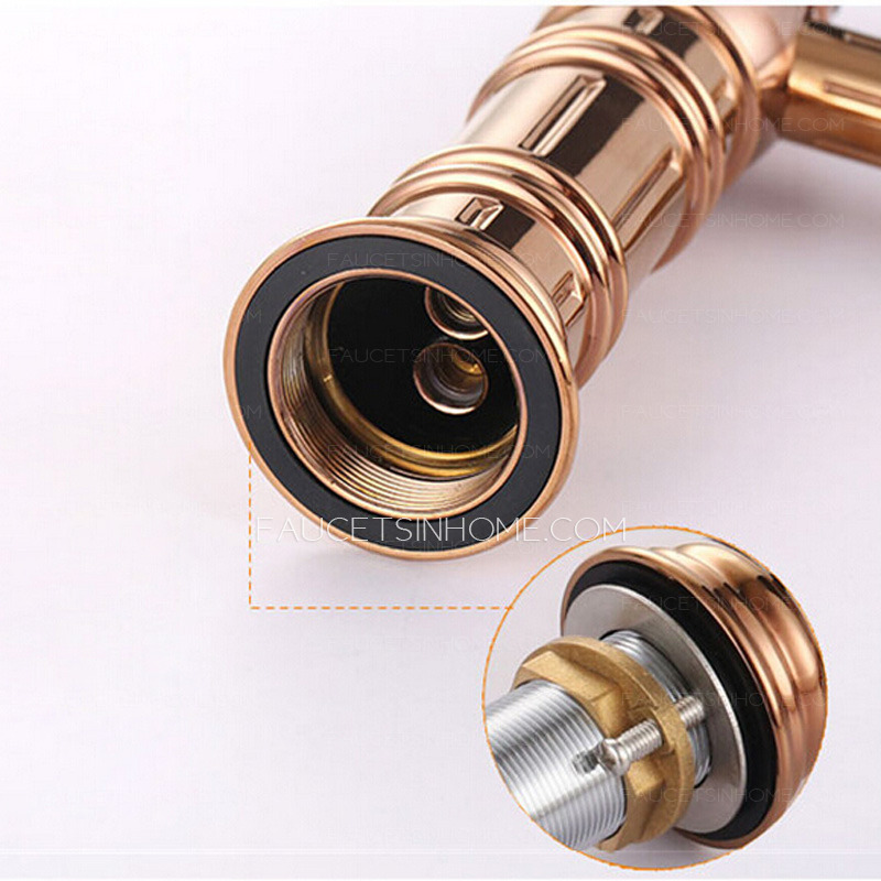 High End Rose Gold Three Hole Bathroom Sink Faucet