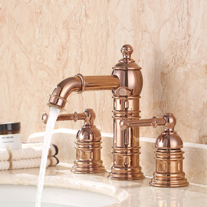 High End Rose Gold Three Hole Bathroom Sink Faucet