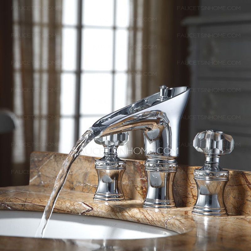 Luxury Crystal Handle Three Hole Waterfall Bathroom Faucet