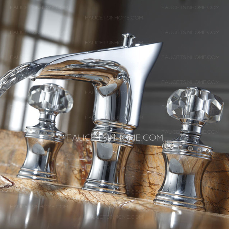 Luxury Crystal Handle Three Hole Waterfall Bathroom Faucet