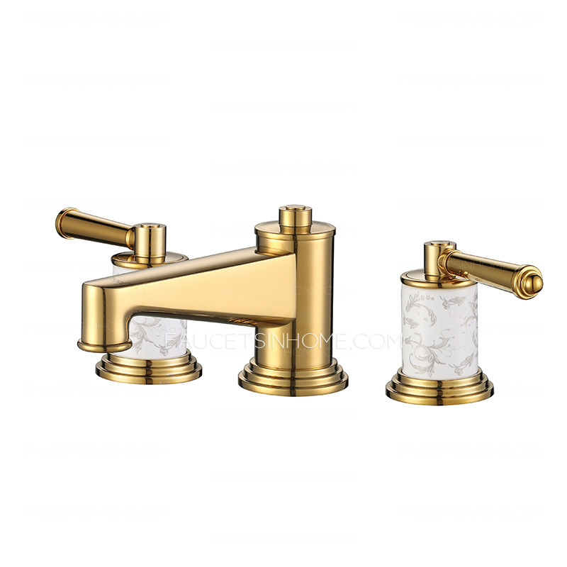 Luxury Polished Brass Three Hole Gold Bathroom Sink Faucet