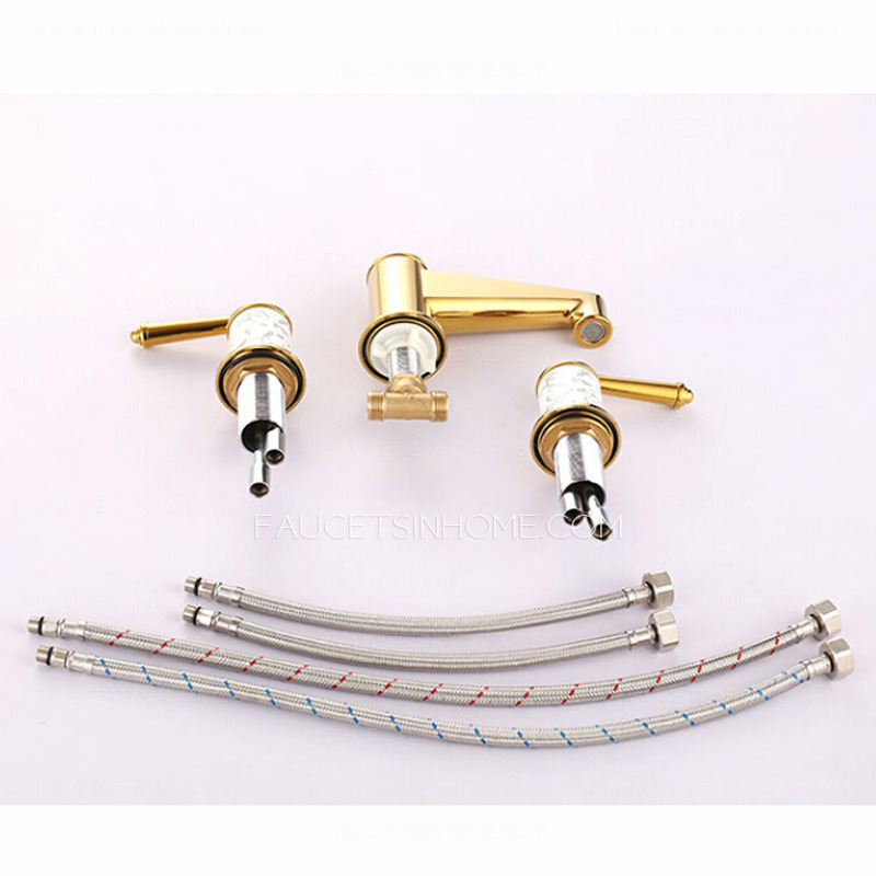 Luxury Polished Brass Three Hole Gold Bathroom Sink Faucet