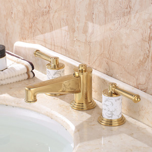 Luxury Polished Brass Three Hole Gold Bathroom Sink Faucet