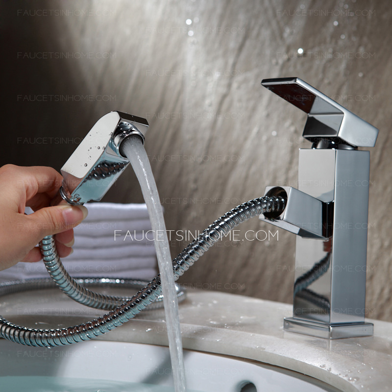 Modern Square Shaped Pullout Bathroom Sink Faucet